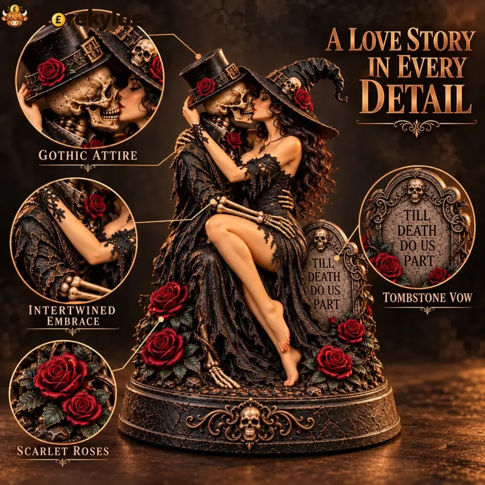 🖤🥀 Till Death Do Us Part – Gothic Witch & Skeleton Lovers Statue
