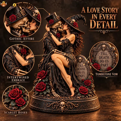 🖤🥀 Till Death Do Us Part – Gothic Witch & Skeleton Lovers Statue