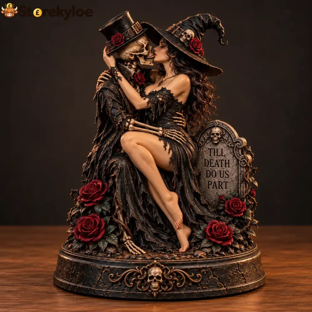 🖤🥀 Till Death Do Us Part – Gothic Witch & Skeleton Lovers Statue