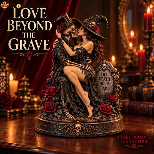 🖤🥀 Till Death Do Us Part – Gothic Witch & Skeleton Lovers Statue - 🖤 Eternal Vow