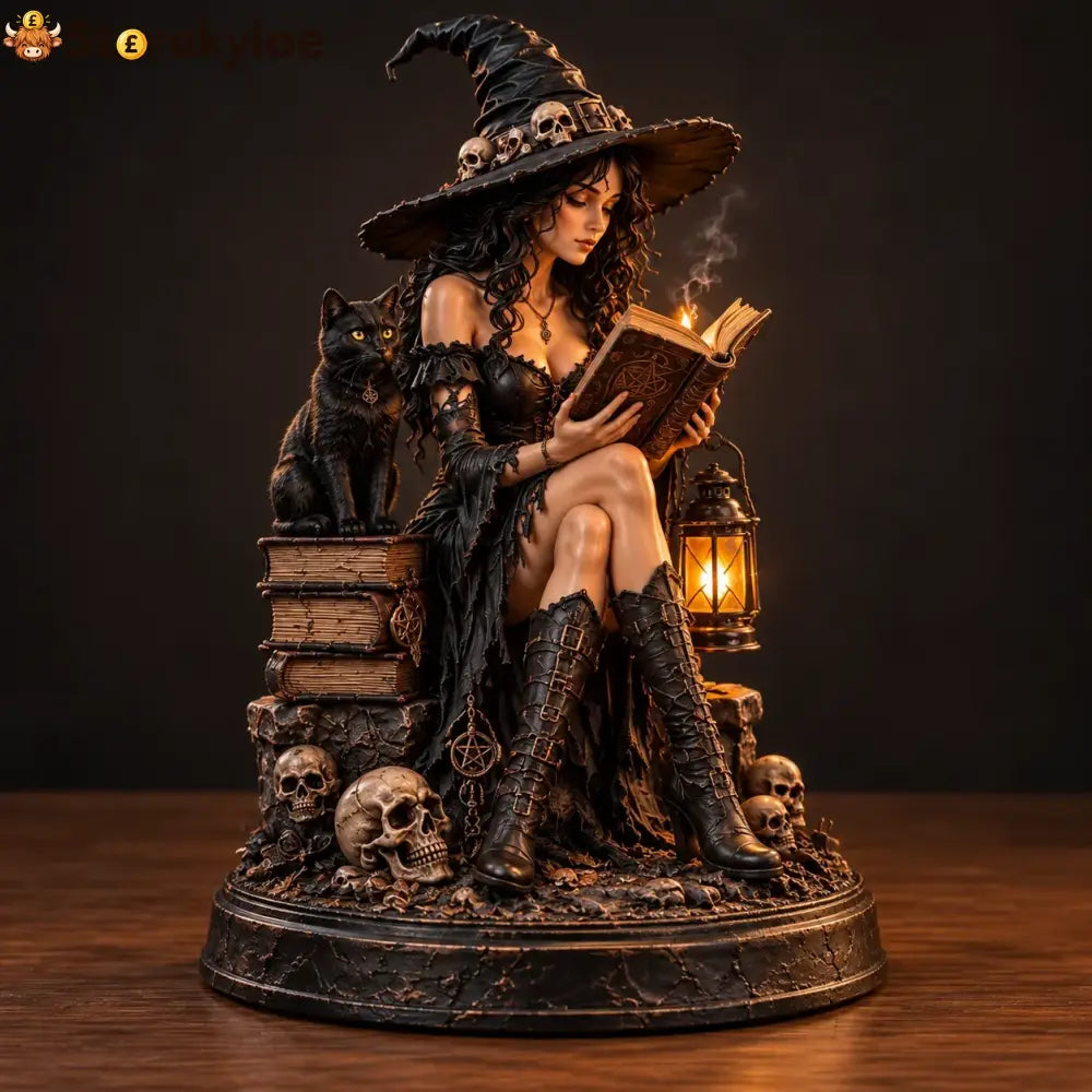 🖤🥀 Till Death Do Us Part – Gothic Witch & Skeleton Lovers Statue - 📖Midnight Reader