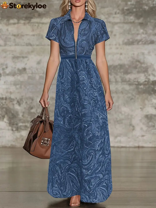 🌟 Timeless Paisley Print Maxi Dress: Effortless Elegance for Every Occasion - Blue / S