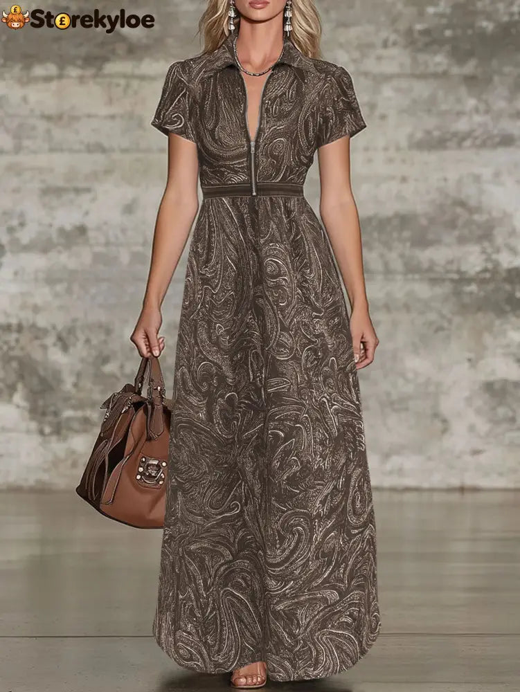 🌟 Timeless Paisley Print Maxi Dress: Effortless Elegance for Every Occasion - Brown / S
