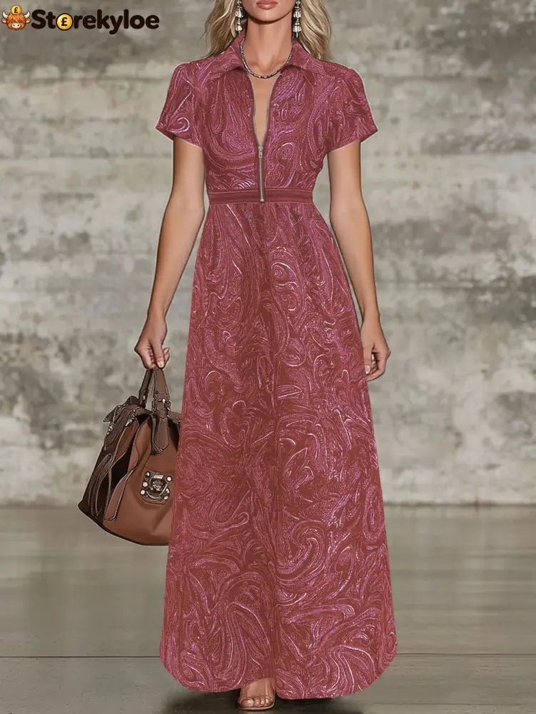 🌟 Timeless Paisley Print Maxi Dress: Effortless Elegance for Every Occasion - Burgundy / S