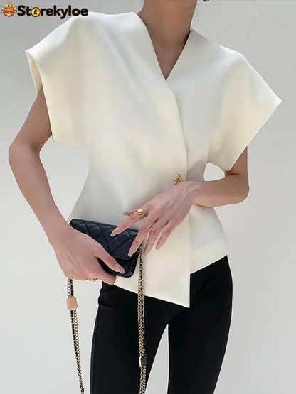 Trendy V-Neck Button Down Blouse