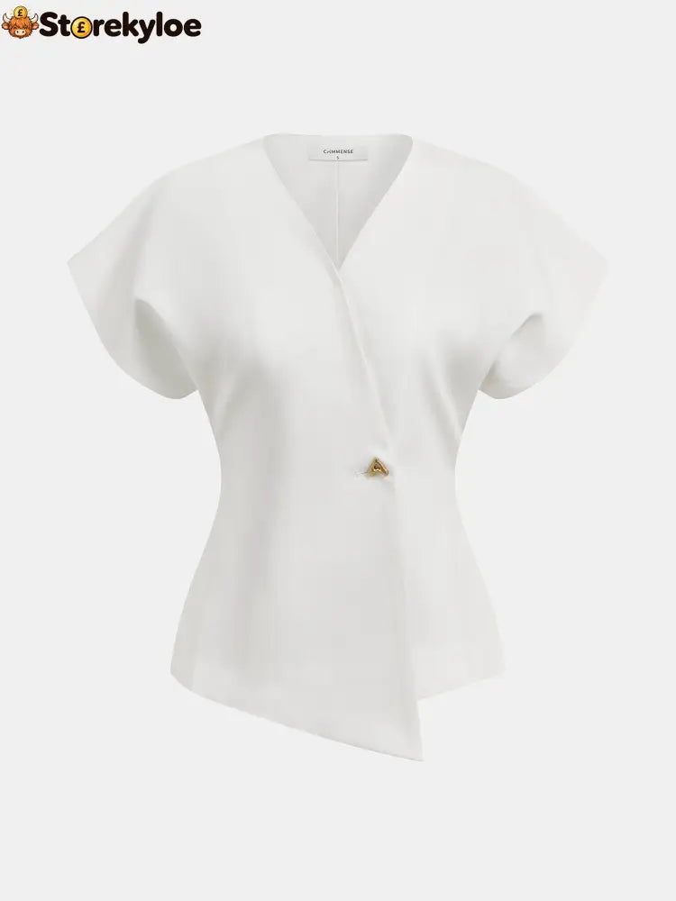 Trendy V-Neck Button Down Blouse
