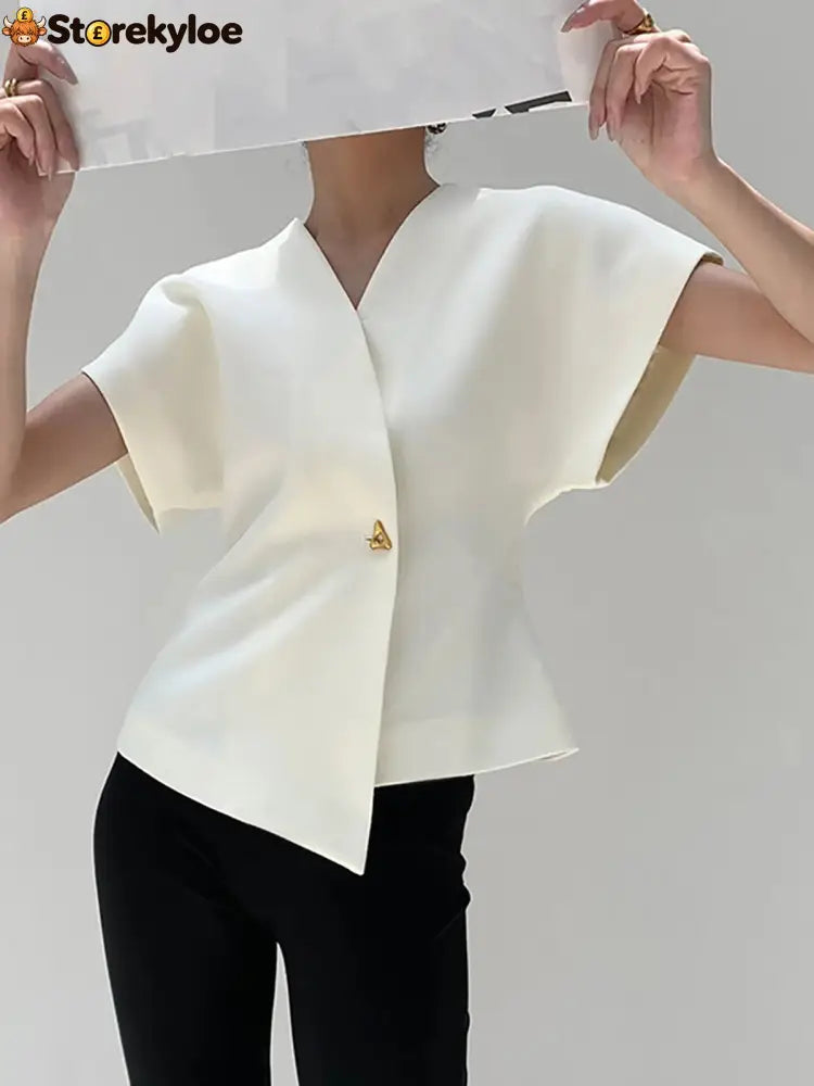 Trendy V-Neck Button Down Blouse