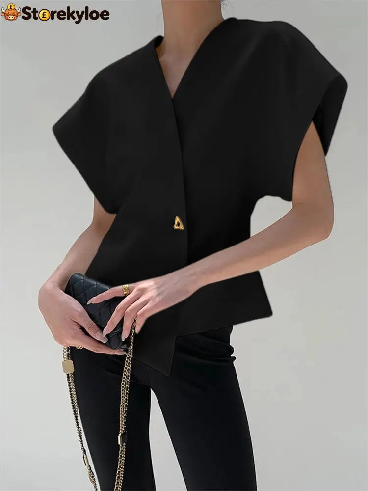 Trendy V-Neck Button Down Blouse