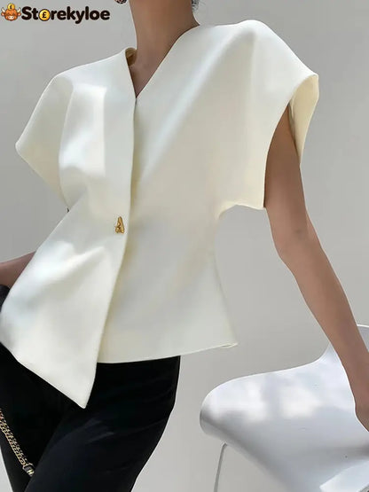 Trendy V-Neck Button Down Blouse
