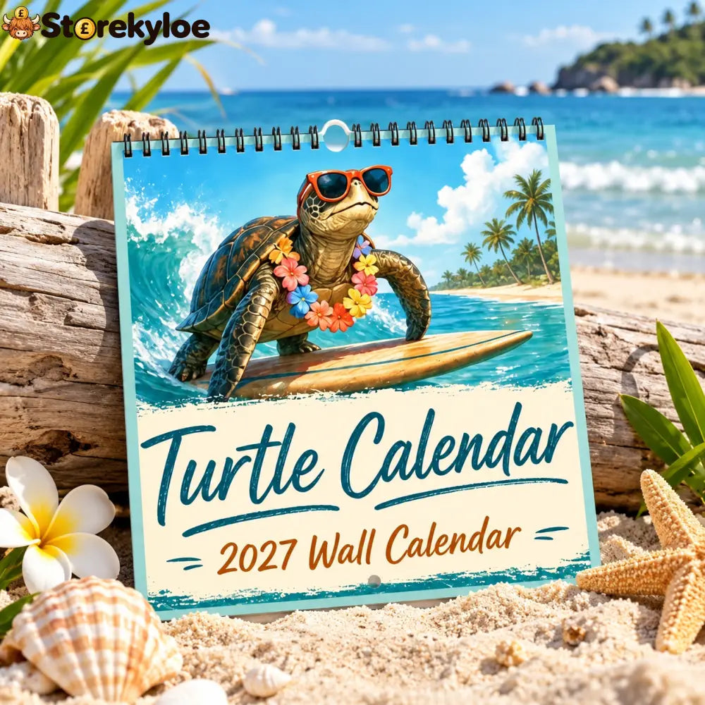 Turtle Calendar 2027 Wall Calendar | Summer Surfing Turtle Tropical Beach Wall Calendar Gift for Turtle Lovers