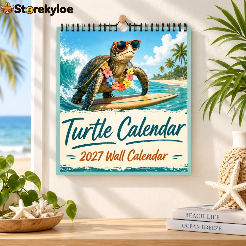 Turtle Calendar 2027 Wall Calendar | Summer Surfing Turtle Tropical Beach Wall Calendar Gift for Turtle Lovers