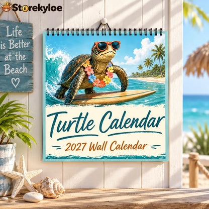 Turtle Calendar 2027 Wall Calendar | Summer Surfing Turtle Tropical Beach Wall Calendar Gift for Turtle Lovers