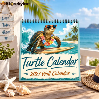 Turtle Calendar 2027 Wall Calendar | Summer Surfing Turtle Tropical Beach Wall Calendar Gift for Turtle Lovers