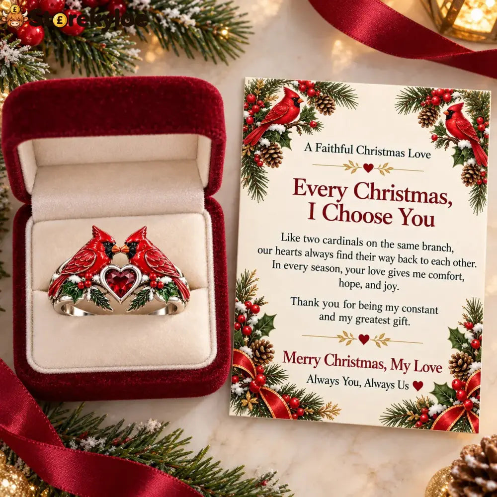 🎄two Cardinal Heart Christmas Ring | “every Christmas I Choose You” ❤️