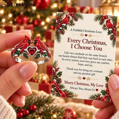 🎄two Cardinal Heart Christmas Ring | “every Christmas I Choose You” ❤️ - Cardinal / 6