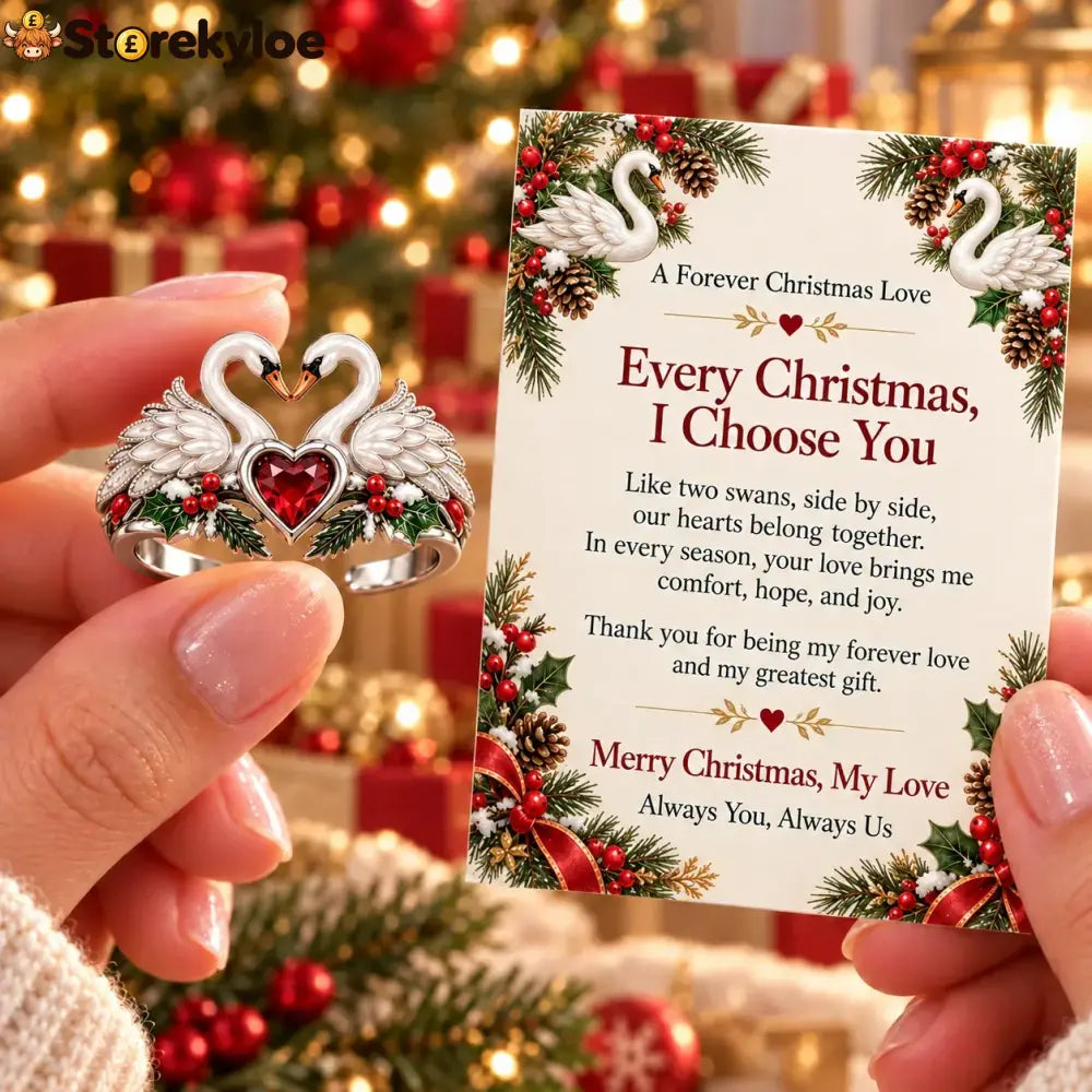 🎄two Cardinal Heart Christmas Ring | “every Christmas I Choose You” ❤️ - Swan / 6