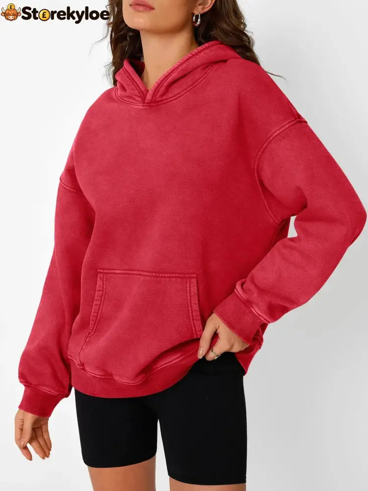 Unisex Casual Oversized Acid Wash Tops Hoodie Pullover