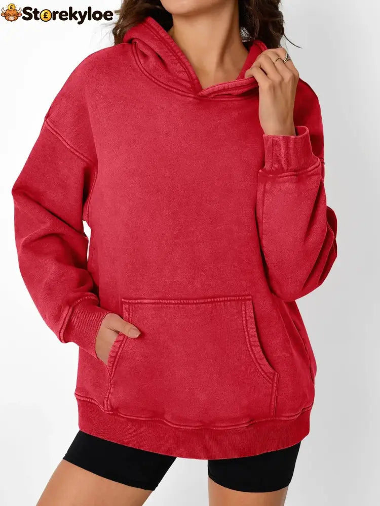 Unisex Casual Oversized Acid Wash Tops Hoodie Pullover