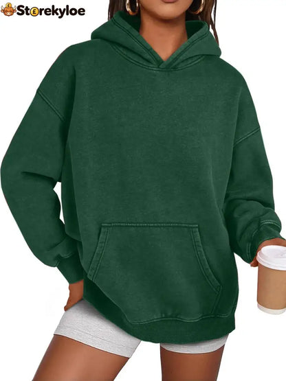 Unisex Casual Oversized Acid Wash Tops Hoodie Pullover - Dark Green / S