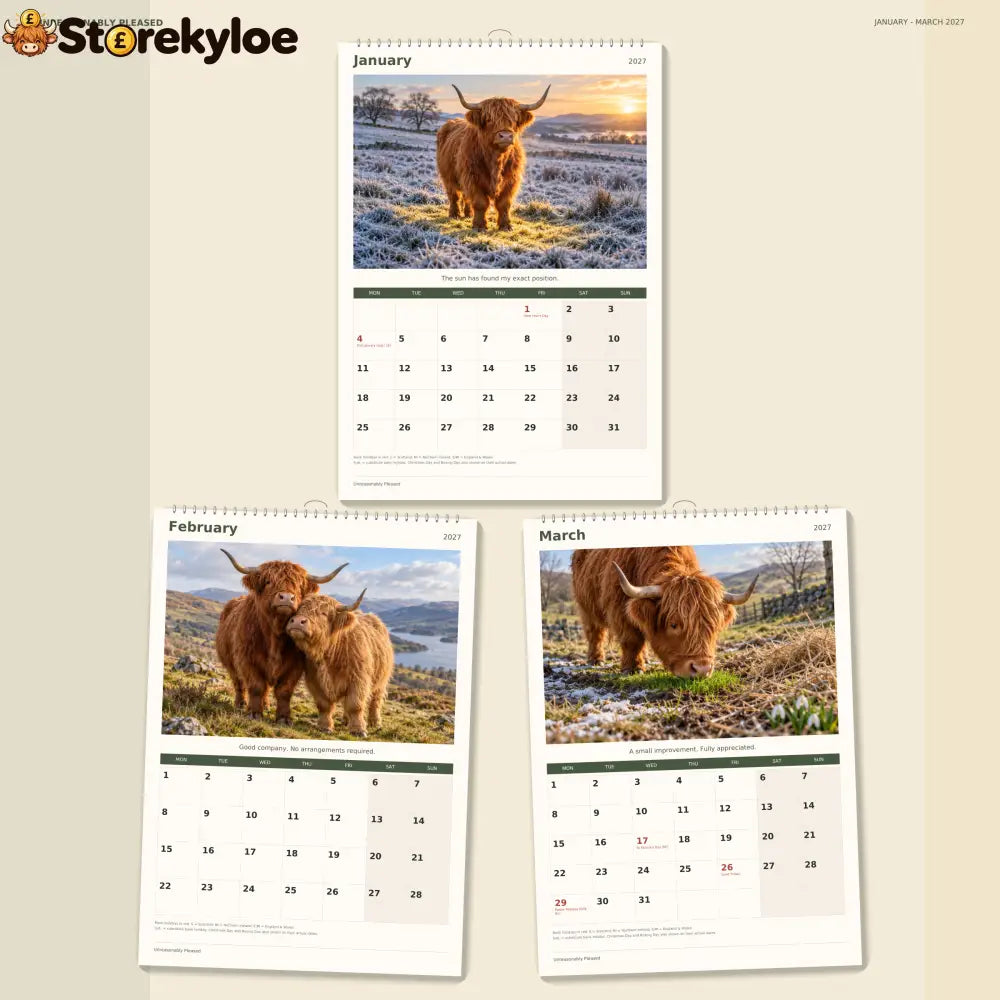 🔥Unreasonably Pleased 2027 A4 Wall Calendar - Funny Highland Cows