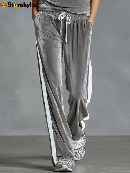 V-neck Hooded Sleeveless Top And Pants Velvet Set