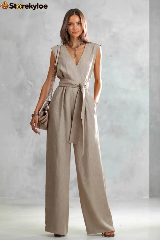 V-Neck Lace-Up Jumpsuit