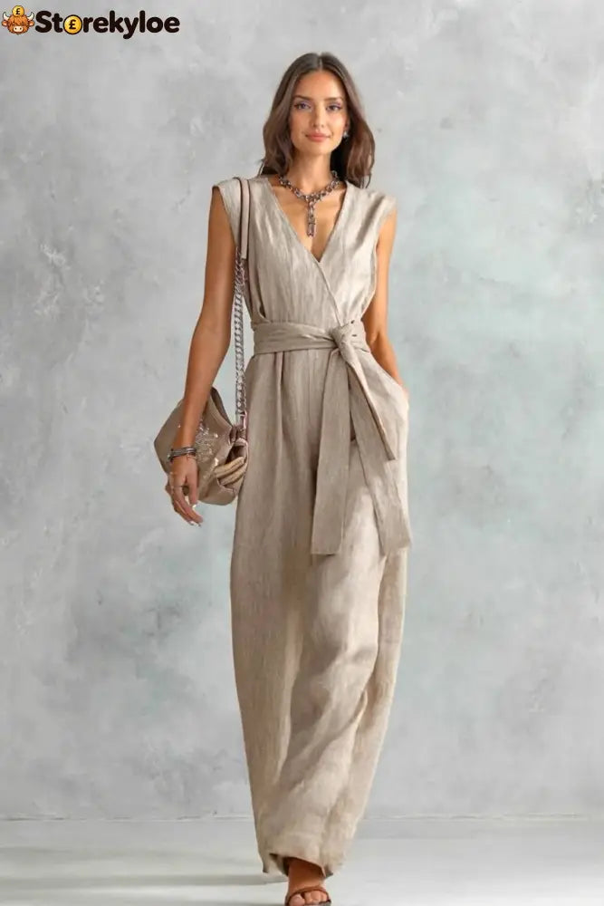 V-Neck Lace-Up Jumpsuit