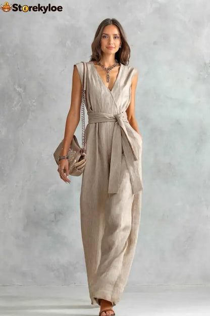V-Neck Lace-Up Jumpsuit