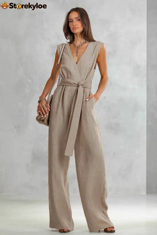 V-Neck Lace-Up Jumpsuit