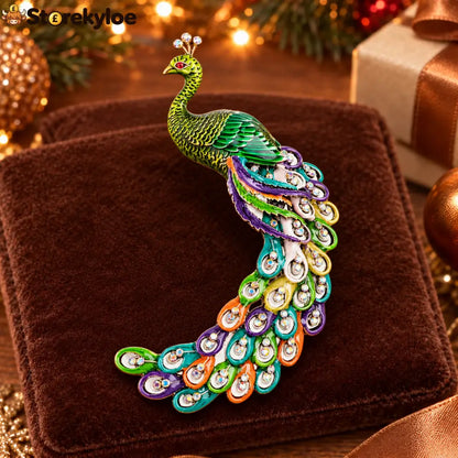 ⏳ LIMITED‑TIME FREE SHIPPING OVER £20 🦚💎vibrant Long‑tail Peacock Crystal‑encrusted Vintage Brooch 🦚💎