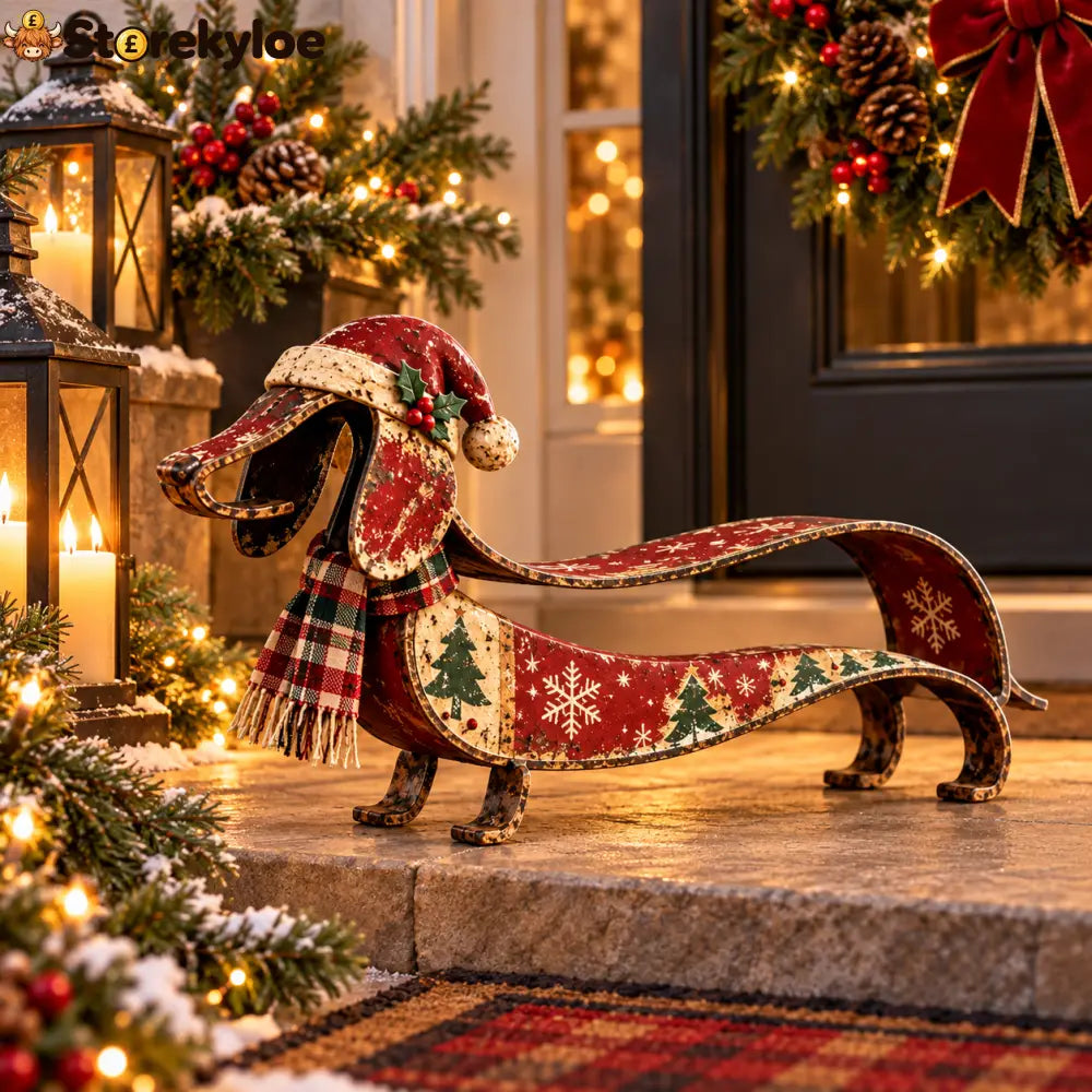 🐕Vintage Christmas Dachshund Metal Figurine