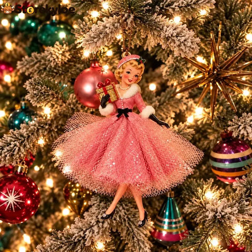 Vintage Christmas Lady Ornaments – 1950s-Inspired Holiday Charm 🎄 - Elegant Pink Lady