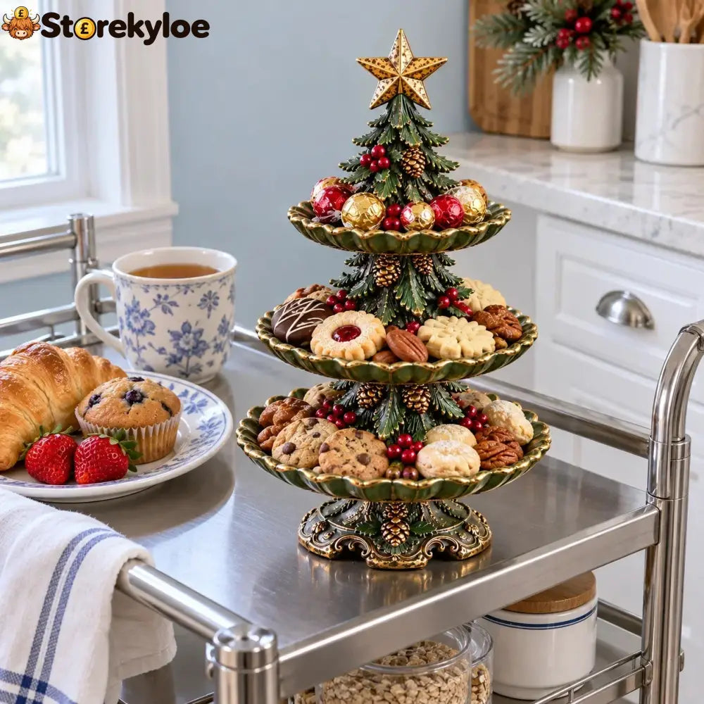 🏷️🎄 Vintage Christmas Tree 3-Tier Serving Stand
