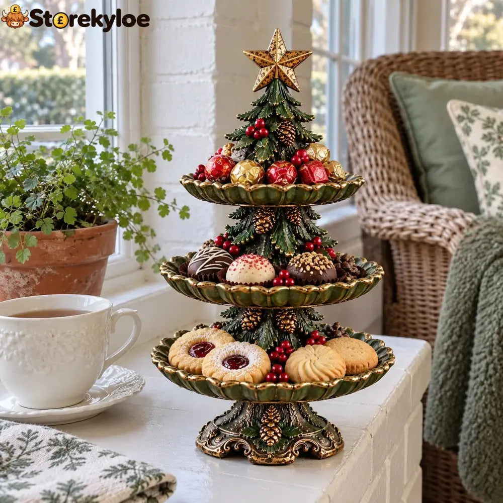 🏷️🎄 Vintage Christmas Tree 3-Tier Serving Stand