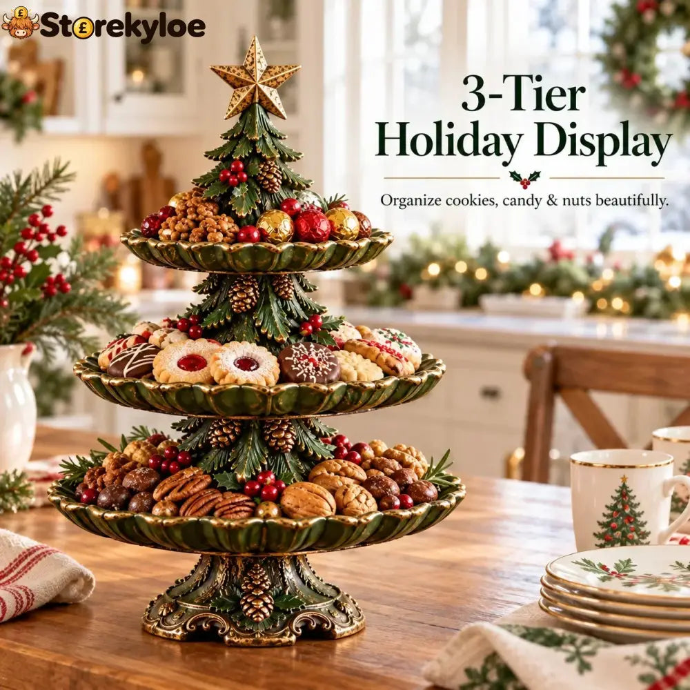 🏷️🎄 Vintage Christmas Tree 3-Tier Serving Stand
