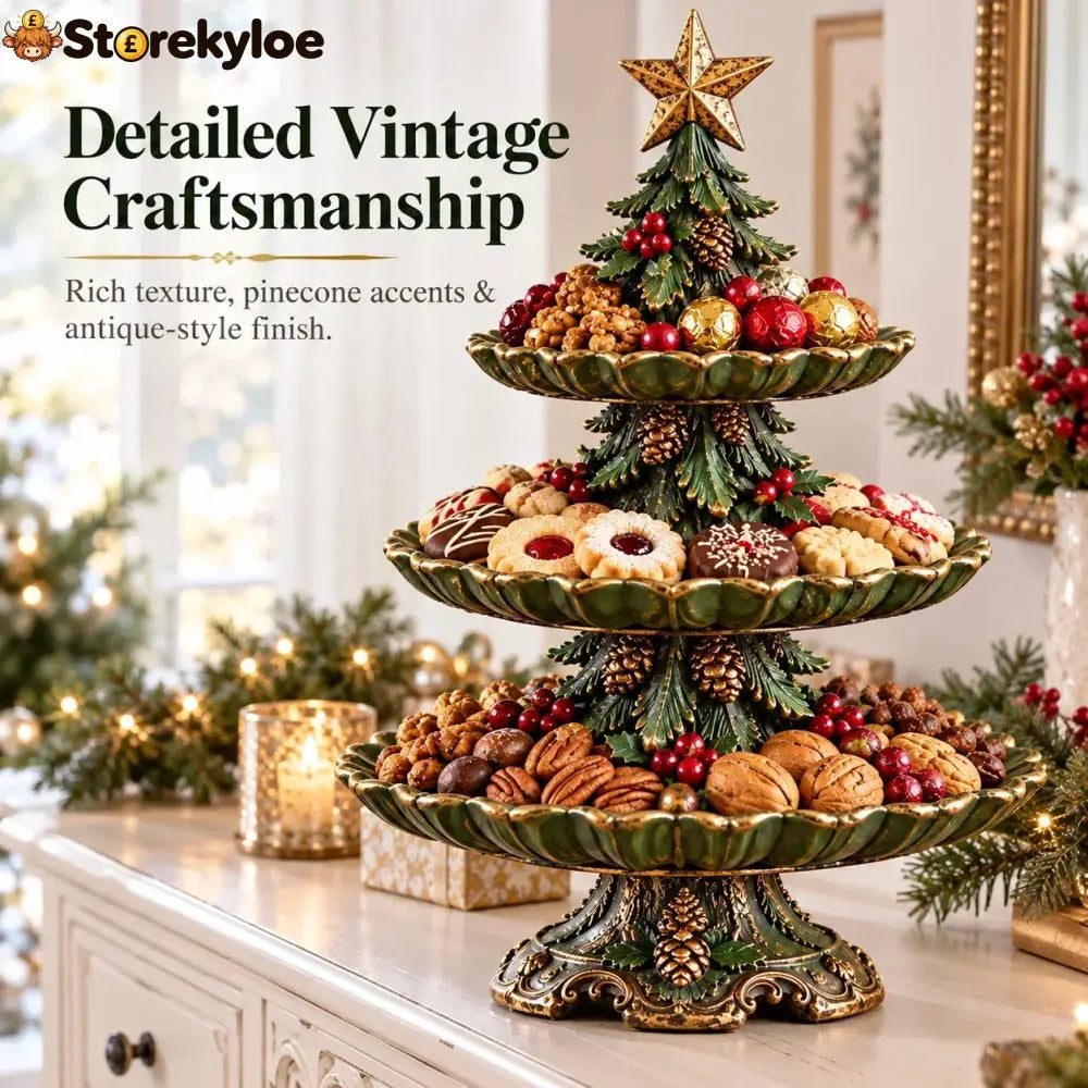 🏷️🎄 Vintage Christmas Tree 3-Tier Serving Stand