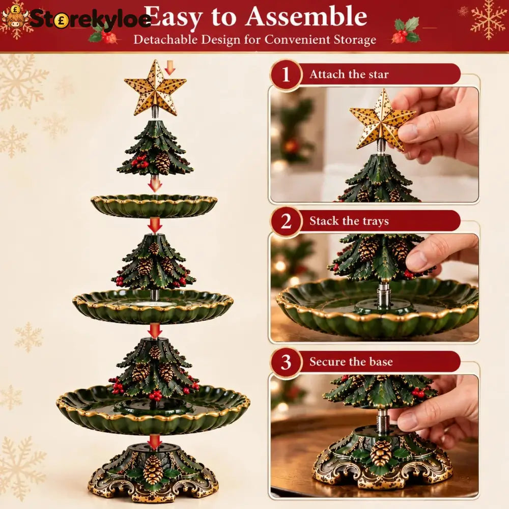 🏷️🎄 Vintage Christmas Tree 3-Tier Serving Stand