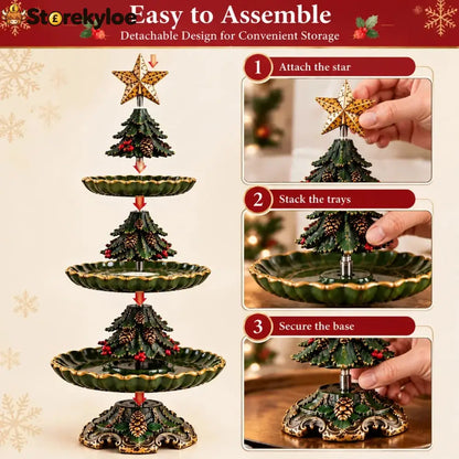 🏷️🎄 Vintage Christmas Tree 3-Tier Serving Stand