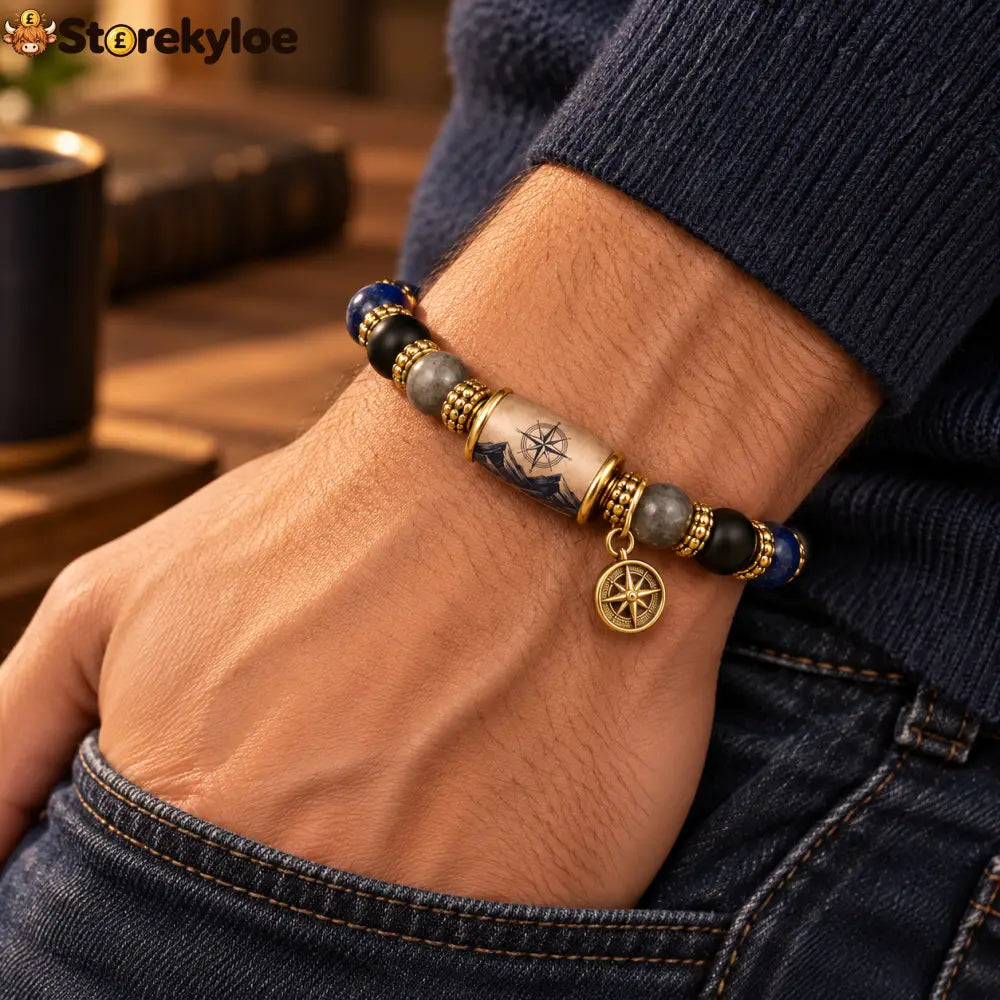 🧭vintage Compass Natural Stone Beaded Bracelet - Compass Natural Stone Beaded Bracelet