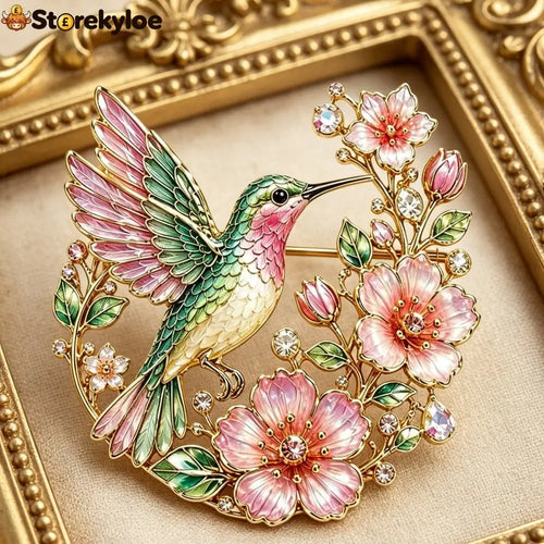 🦜🌸Vintage Hummingbird & Floral Enamel Brooch 🦜🌸