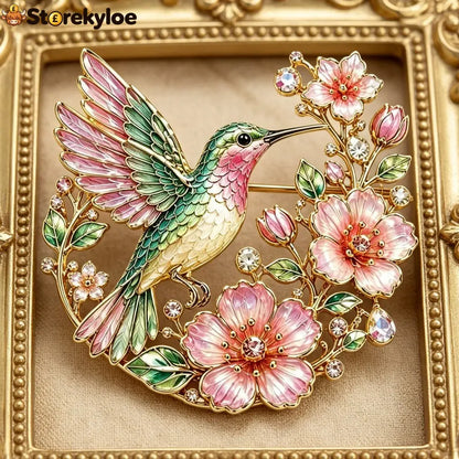 🦜🌸Vintage Hummingbird & Floral Enamel Brooch 🦜🌸