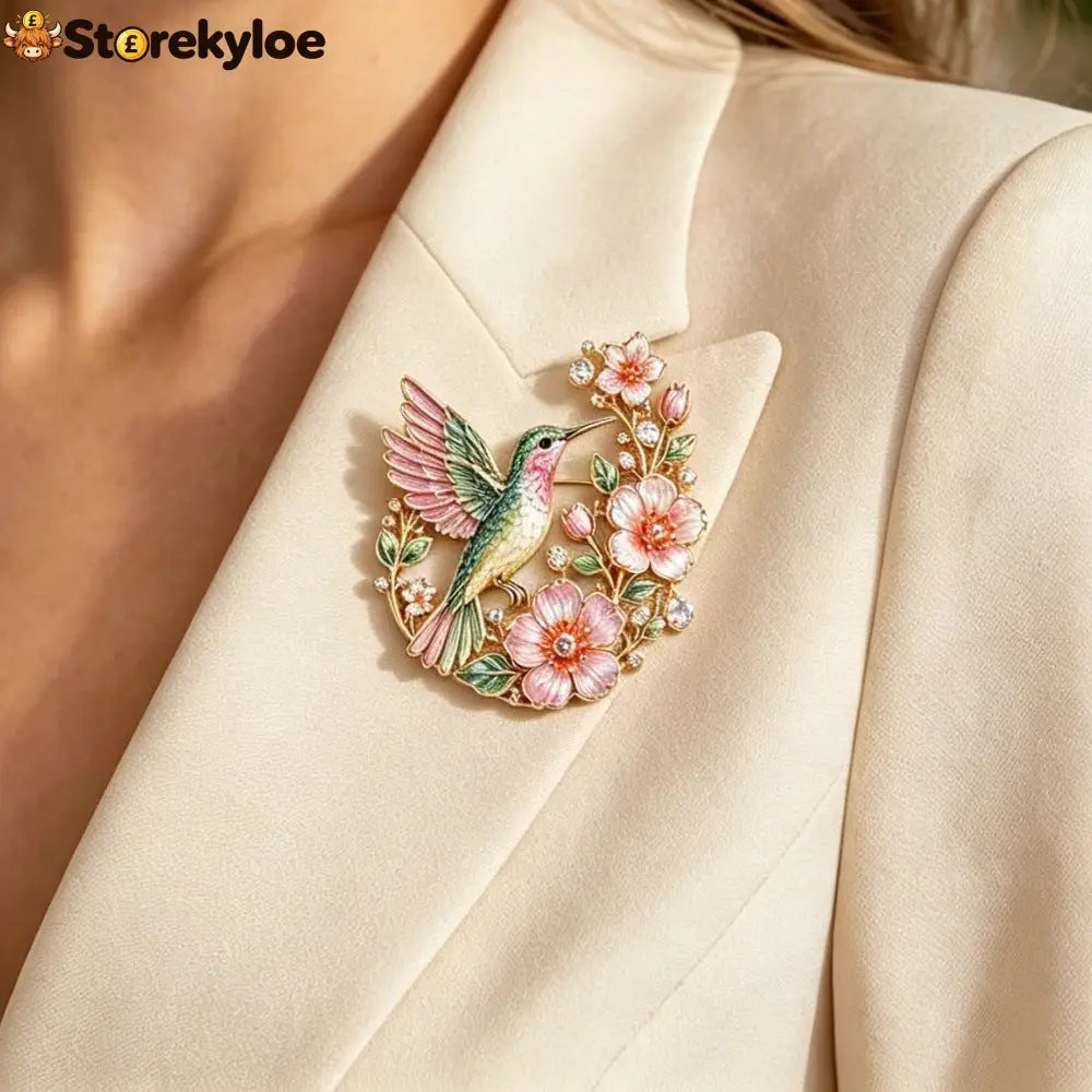 🦜🌸Vintage Hummingbird & Floral Enamel Brooch 🦜🌸