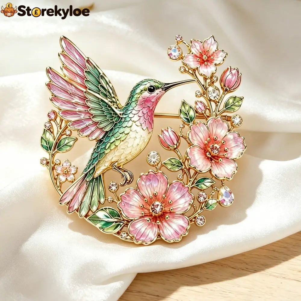 🦜🌸Vintage Hummingbird & Floral Enamel Brooch 🦜🌸