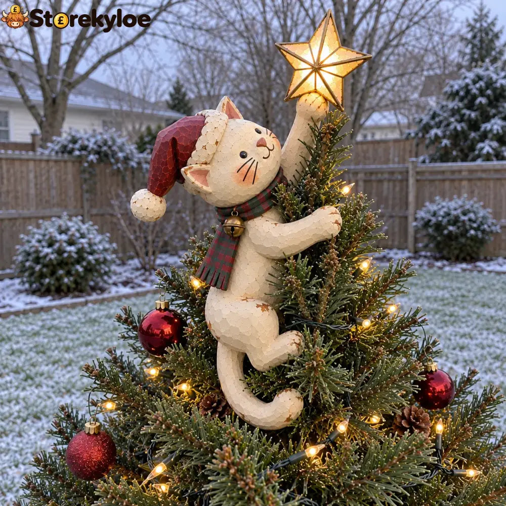Vintage Lighted Cat Christmas Tree Topper