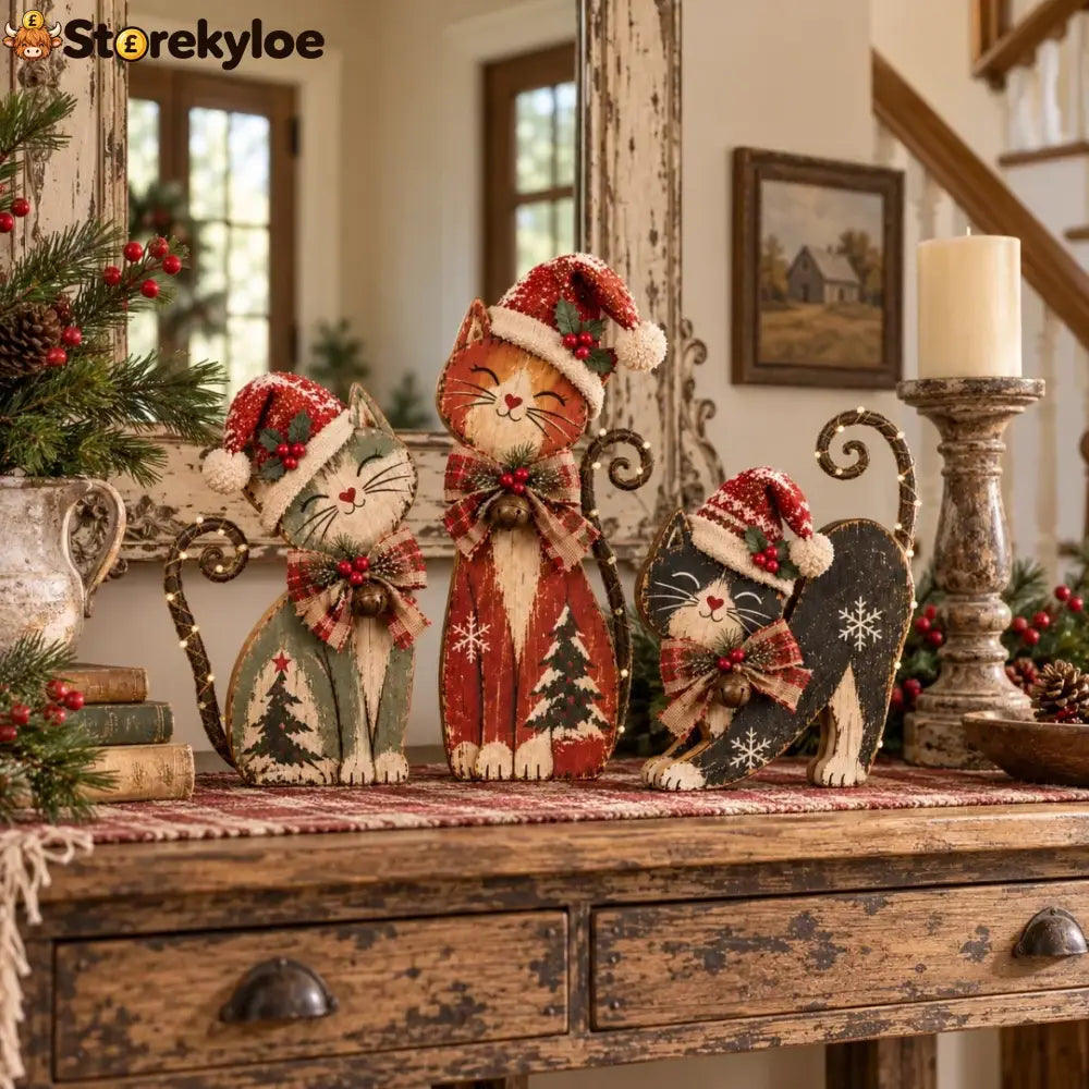 Vintage Lighted Christmas Cat Trio