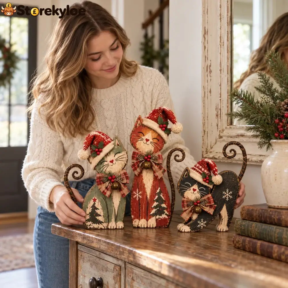 Vintage Lighted Christmas Cat Trio