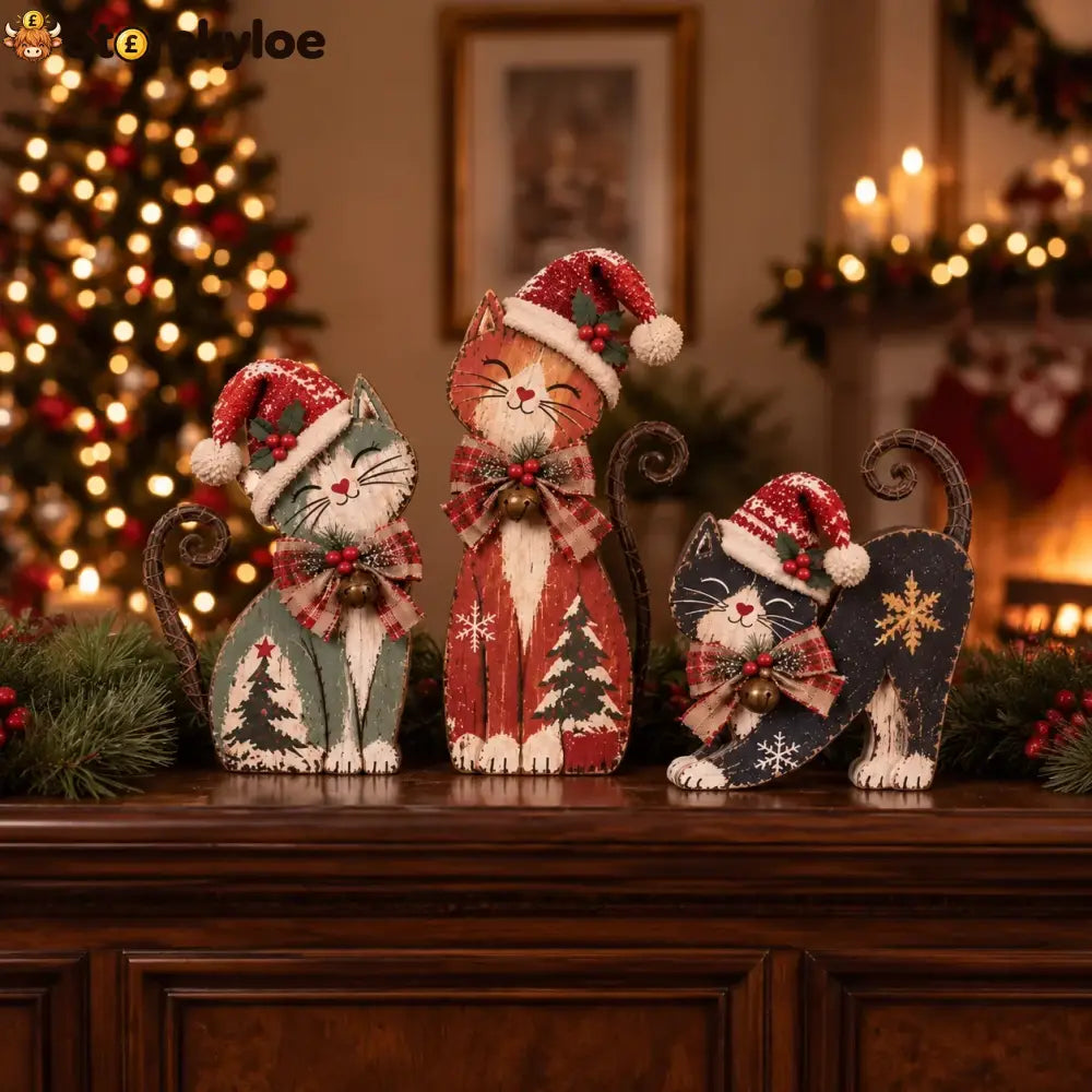 Vintage Lighted Christmas Cat Trio