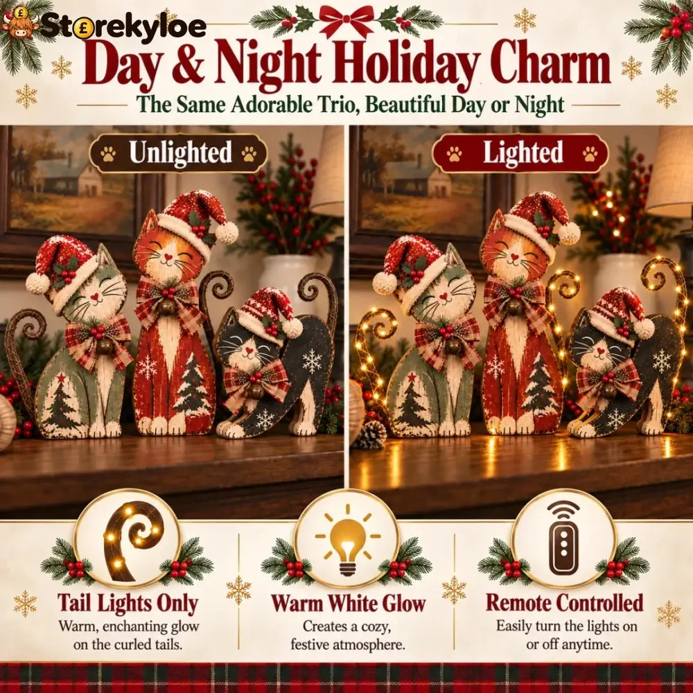 Vintage Lighted Christmas Cat Trio
