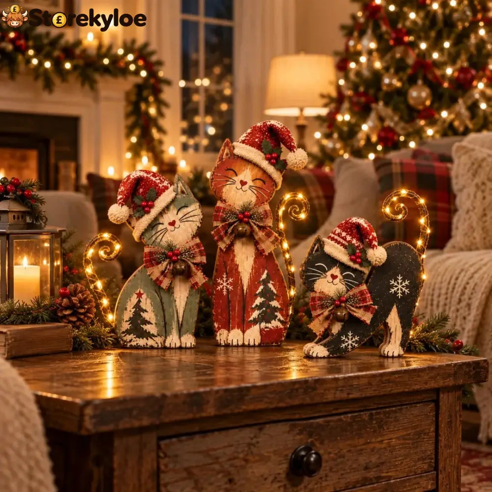 Vintage Lighted Christmas Cat Trio