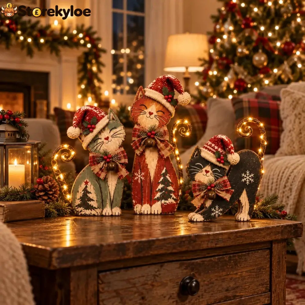 Vintage Lighted Christmas Cat Trio